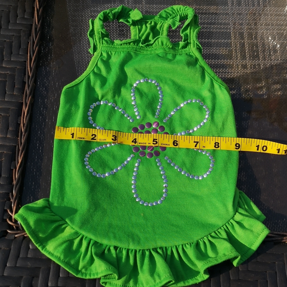 Dog Frilly Summer Tank Light Weight Dress with Studded Flower Design - Picture 2 of 6